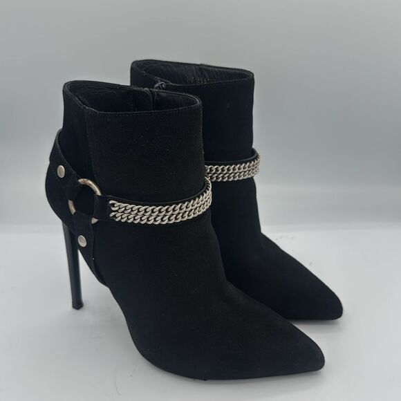 YSL Saint Laurent Paris 110 Black Suede Harness Chain Ankle Boots EU 40/ US 10 - Picture 2 of 12